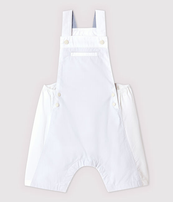 Kurze Baby-Latzhose aus Sergestoff für Jungen weiss ECUME