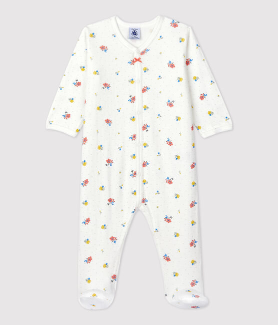 Baby-Strampler aus Bio-Baumwolle mit floralem Muster weiss MARSHMALLOW/weiss MULTICO
