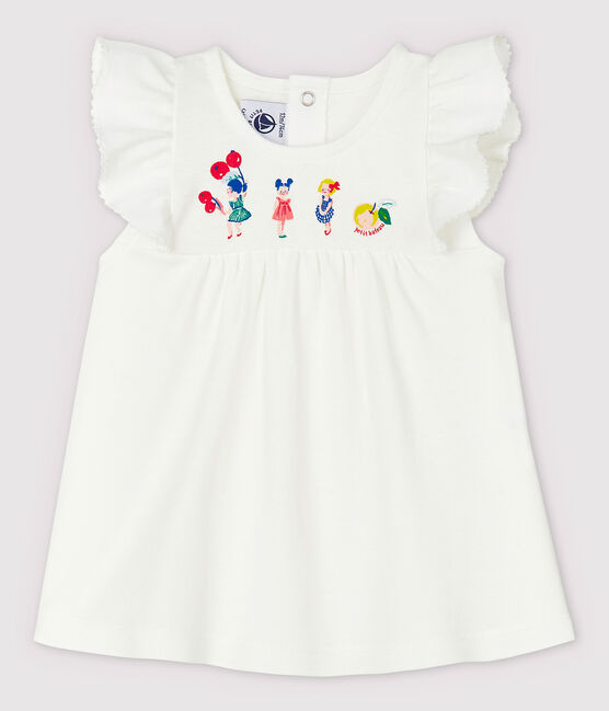 Kurzärmelige Baby-Bluse aus Baumwolle für Mädchen weiss MARSHMALLOW