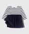 Lang&auml;rmliges Baby-Kleid aus zwei Stoffen mit Streifen weiss/vielfarbig