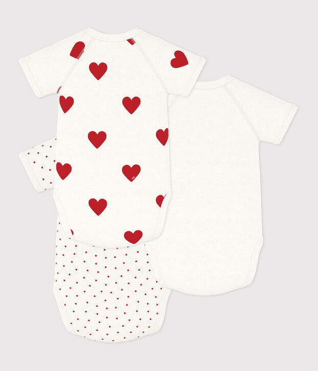 3er-Set kurz&auml;rmelige Baby-Wickelbodys aus Baumwolle mit Herzmotiv vielfarbig