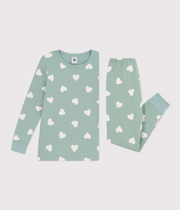 Pyjama aus Molton mit Herzmotiv f&uuml;r kleine M&auml;dchen/kleine Jungen gr&uuml;n/naturfarben