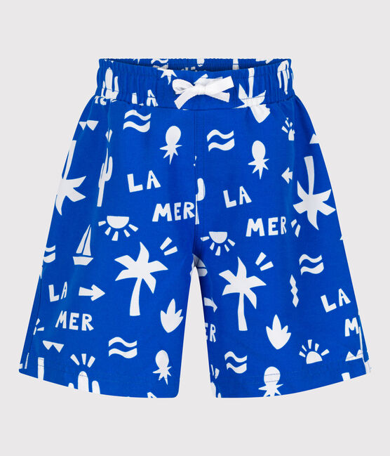 Kinder-Badeshorts mit Muster blau PORCELANA/ MARSHMALLOW