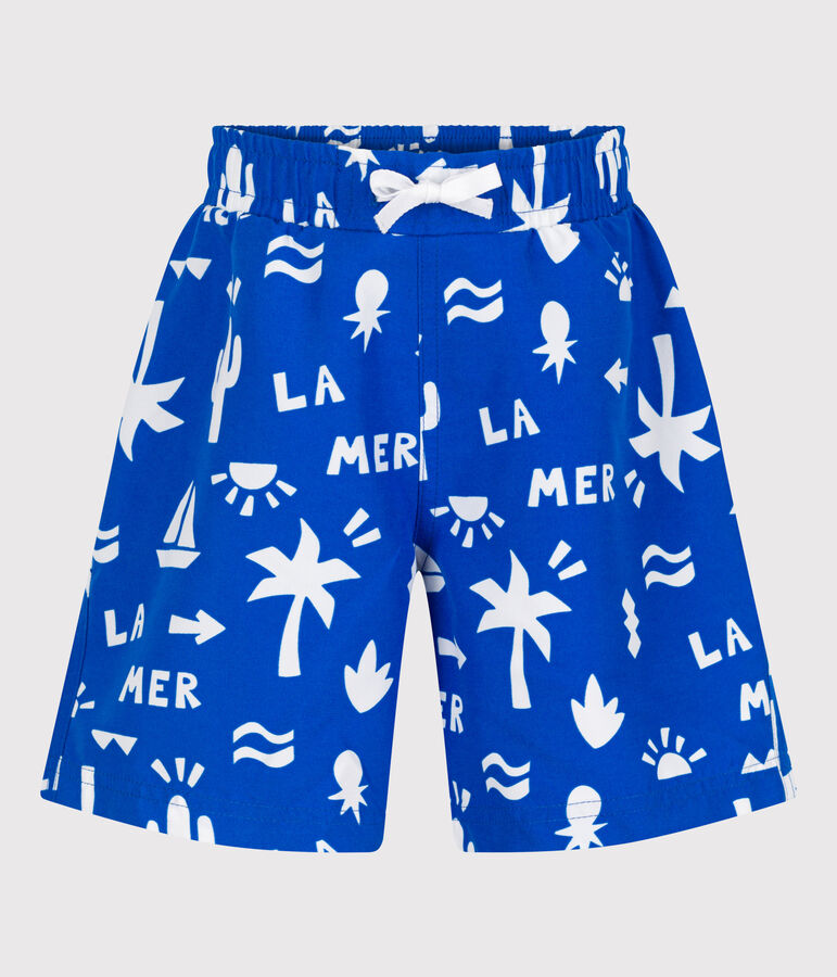 Kinder-Badeshorts mit Muster blau/weiss