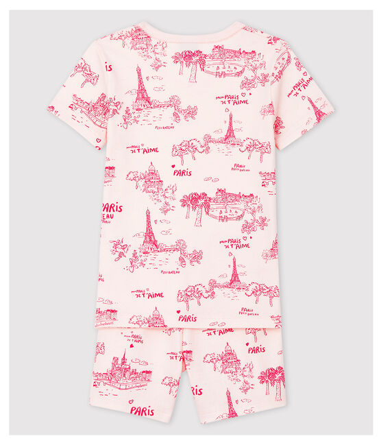 Snugfit-Kurzpyjama aus Baumwolle mit Paris-Motiv im Toile-de-Jouy-Stil für Mädchen rosa FLEUR/rosa GROSEILLER
