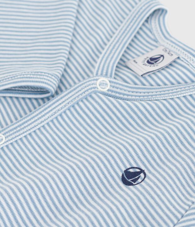 Strampler ohne F&uuml;&szlig;chen aus Baumwolle mit Streifen blau/weiss