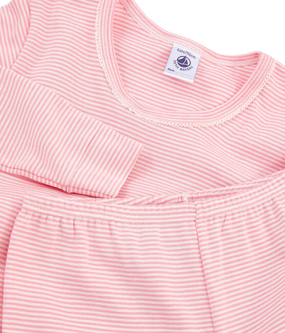 Sehr eng anliegender Rippstrick-Pyjama für kleine Mädchen rosa CHARME/weiss MARSHMALLOW