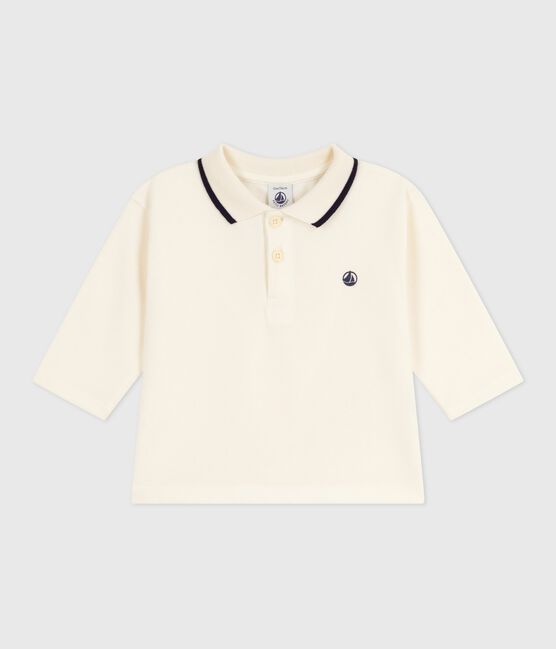 Langärmeliges Baby-Poloshirt aus einfarbiger Baumwolle naturfarben MILK