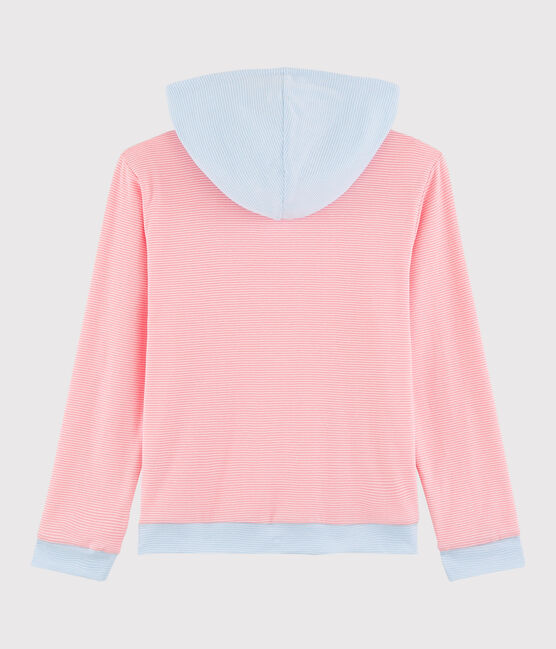 Gestreiftes Kapuzen-Sweatshirt aus Baumwolle für Damen rosa GRETEL/weiss MARSHMALLOW