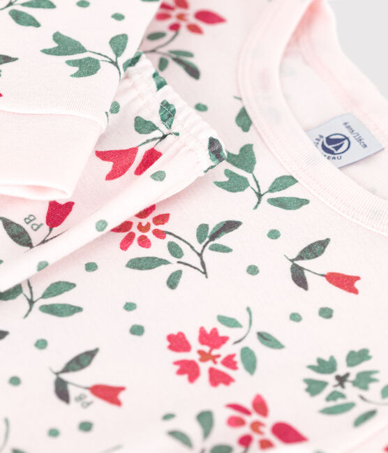 Eng anliegender Kinder-Pyjama aus Baumwolle mit Blumenmuster  rosa FLEUR/weiss MULTICO