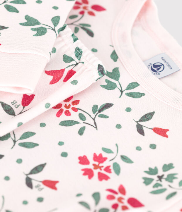 Eng anliegender Kinder-Pyjama aus Baumwolle mit Blumenmuster rosa/vielfarbig
