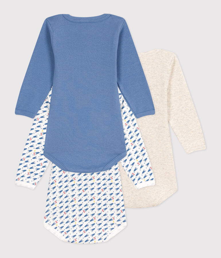 3er-Set lang&auml;rmelige Bodys aus Baumwolle mit Raketen-Motiv f&uuml;r Babys vielfarbig