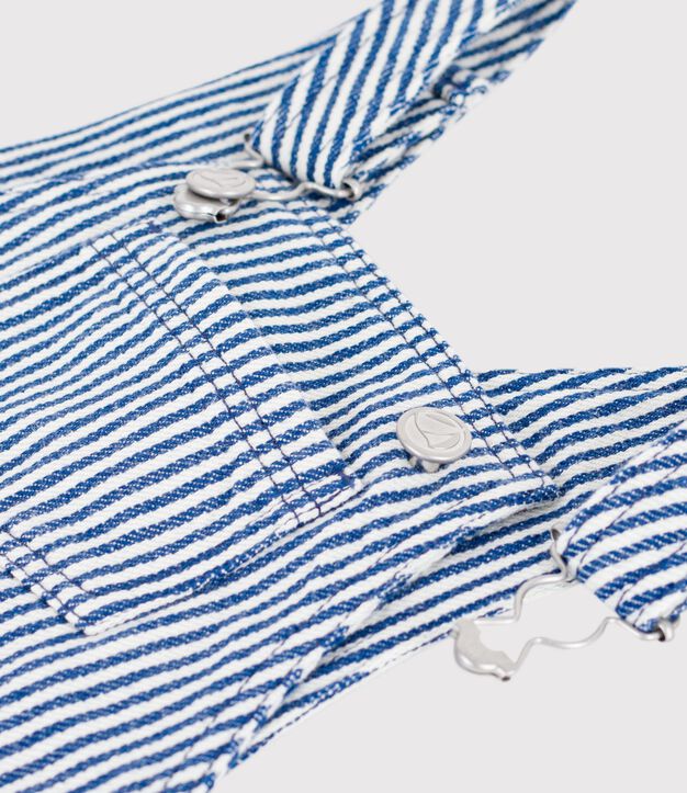 Kurze Baby-Latzhose aus gestreiftem Serge blau/weiss