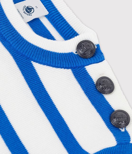 Marinepullover aus Baumwolle für Damen weiss MARSHMALLOW/blau DELFT