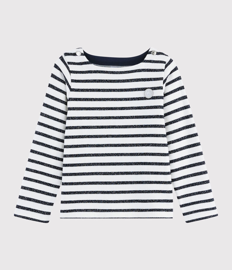 Kindershirt aus Jerseystoff mit Marinestreifen f&uuml;r M&auml;dchen weiss MARSHMALLOW/ SMOKING ARGENT BRILLANT