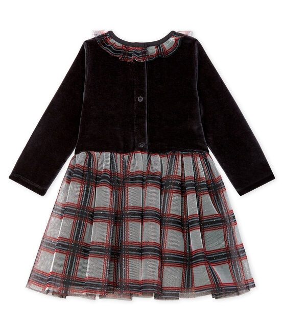 Langärmeliges Babykleid aus Materialmix für Mädchen schwarz NOIR/weiss MULTICO