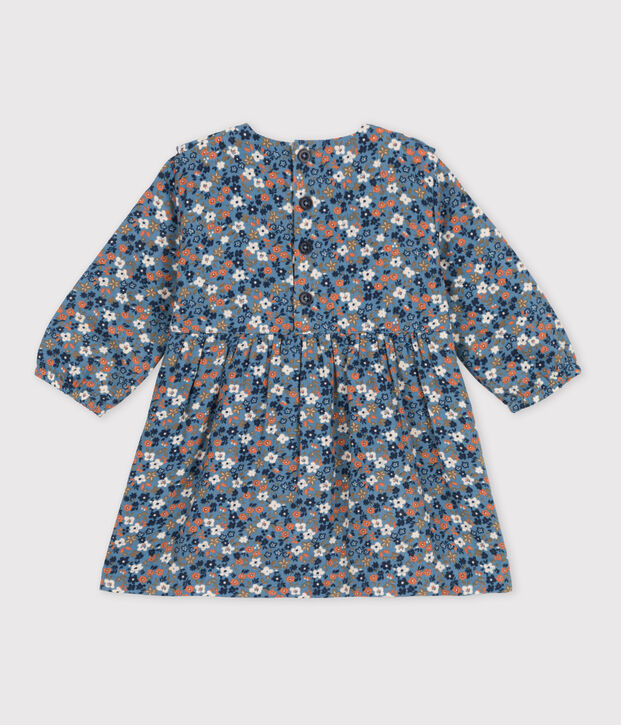 Bedrucktes lang&auml;rmeliges Babykleid aus Baumwollgaze blau/vielfarbig