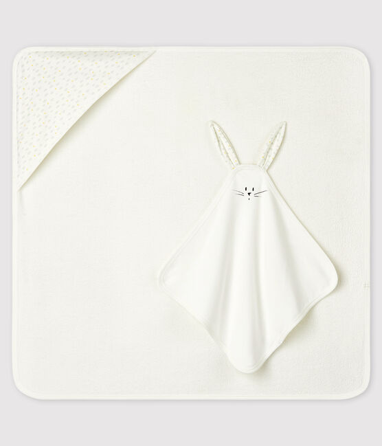 Box mit Badetuch und Baby-Kuscheltier aus Frottee und Bio-Baumwolle weiss MARSHMALLOW/weiss MULTICO