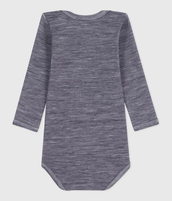 Langärmliger Baby-Body aus Wolle und Baumwolle blau SOIR/ MARSHMALLOW