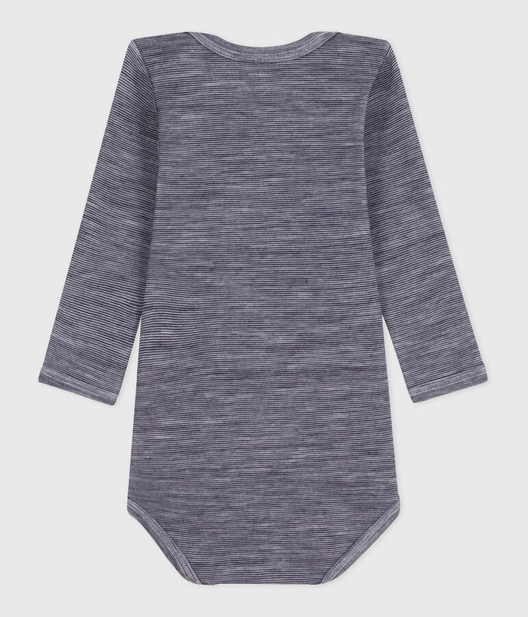 Lang&auml;rmliger Baby-Body aus Wolle und Baumwolle blau/weiss
