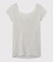 Damen-T-Shirt mit Wasserfall-Ausschnitt aus irisierendem Leinen weiss LAIT/gelb OR