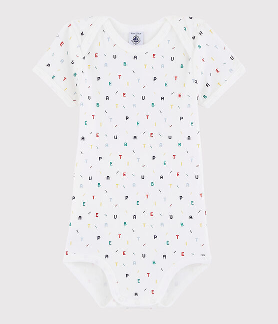 Kurzärmeliger Baby-Body Mädchen/Jungen weiss MARSHMALLOW/weiss MULTICO