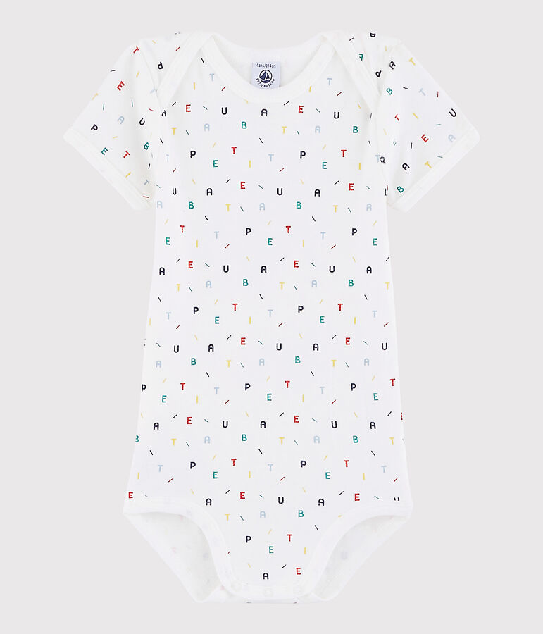 Kurz&auml;rmeliger Baby-Body M&auml;dchen/Jungen weiss MARSHMALLOW/weiss MULTICO