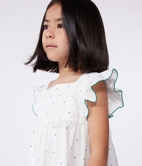 Ärmelloses Kinder-Kleid aus Baumwolle mit Pünktchenmuster weiss MARSHMALLOW/weiss MULTICO