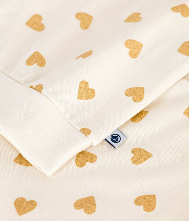 Pyjama aus Baumwolle mit Goldherzen-Print naturfarben/gelb