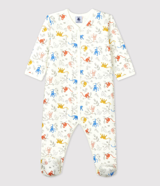 Baby-Strampler aus Bio-Baumwolle mit Affenmotiv weiss MARSHMALLOW/weiss MULTICO