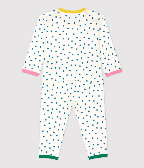 Baby-Strampler aus Baumwolle ohne Druckknöpfe mit Punktmuster weiss MARSHMALLOW/ MALLARD