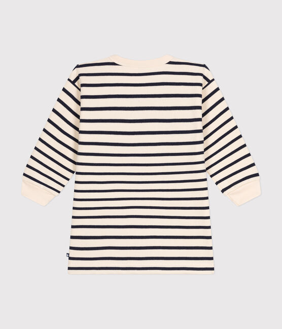 Langärmeliges Kinder-Kleid aus aufgerautem Molton für Mädchen weiss AVALANCHE/blau SMOKING