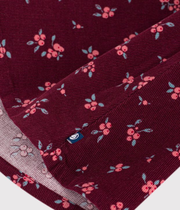 Lang&auml;rmeliges Kinder-Kleid aus gebl&uuml;mtem Fein-Cord rot/vielfarbig