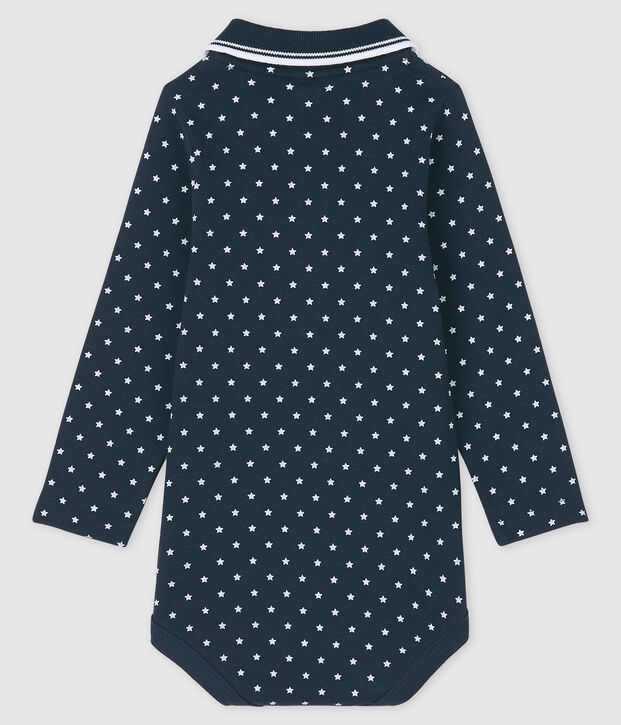 Lang&auml;rmliger Baby-Body mit Polokragen blau/weiss