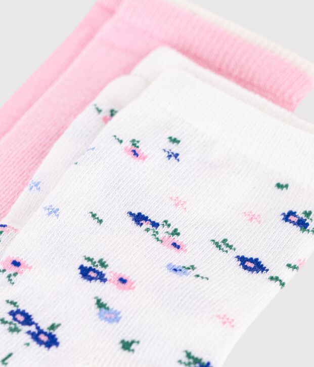 2 Paar Socken f&uuml;r M&auml;dchen aus Baumwolle mit Blumenmuster vielfarbig