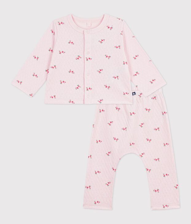 2-teiliges langbeiniges Baby-Set aus gebl&uuml;mter Baumwolle rosa/vielfarbig