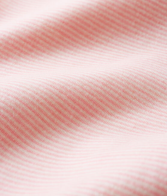 Baby-Body mit langen Beinen und Streifen aus Wolle und Baumwolle rosa CHARME/weiss MARSHMALLOW