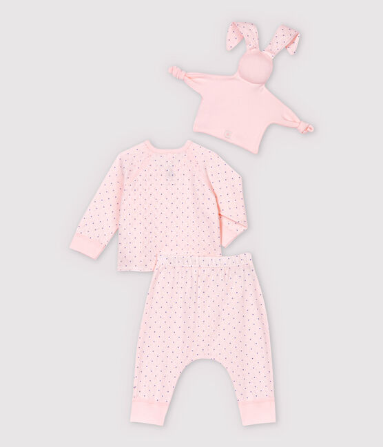Dreiteiliges Baby-Set aus Bio-Baumwolle für Mädchen rosa FLEUR/blau EDNA