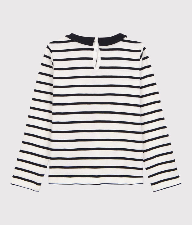 Lang&auml;rmeliges Kinder-T-Shirt aus Baumwolle f&uuml;r M&auml;dchen weiss/blau