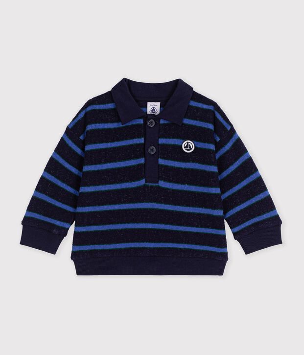 Kinder-Sweatshirt mit Polokragen aus Baumwolle mit Streifen blau/vielfarbig