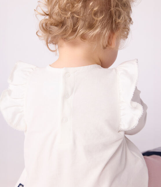 Langärmelige Baby-Bluse aus einfarbiger Baumwolle weiss MARSHMALLOW