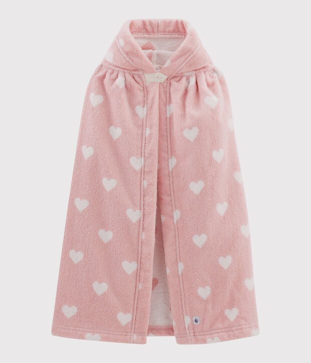 Baby-Badecape aus Frottee mit Herz-Motiv rosa/weiss