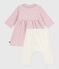 Baby-Kleid mit Kragen Blumen- und Herzmotiv und dazu passende Leggings aus Baumwolle rosa JOLI/weiss MULTICO