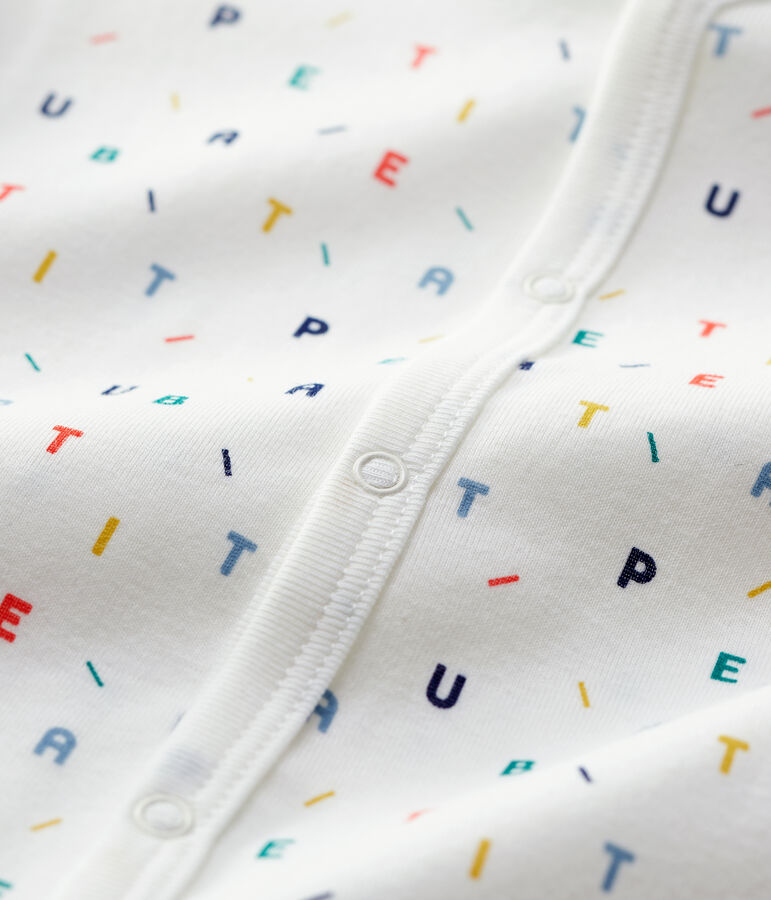Baby-Strampler aus Bio-Baumwolle mit farbigem Buchstabenmuster weiss/vielfarbig