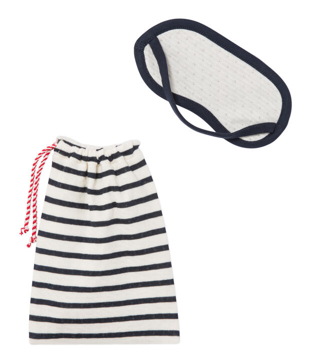 Set Maske und Beutel aus gedoppeltem Jersey blau/weiss