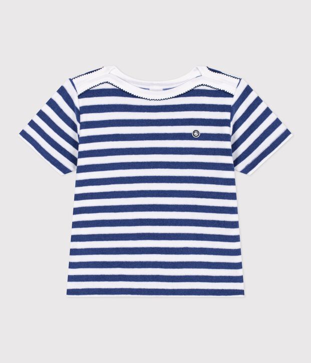 Kurz&auml;rmeliges Kinder-T-Shirt aus Baumwolle mit Streifen blau/weiss