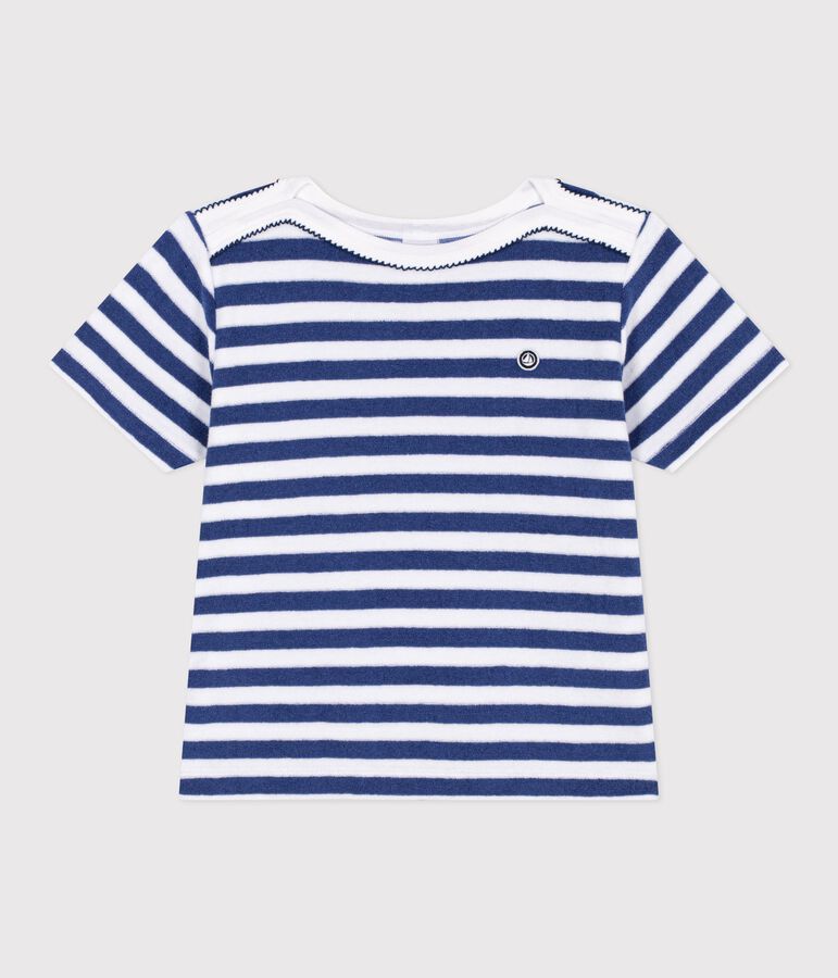 Kurz&auml;rmeliges Kinder-T-Shirt aus Baumwolle mit Streifen blau/weiss