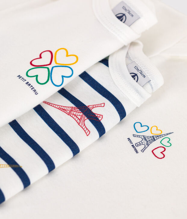 3er-Set kurz&auml;rmelige Baby-Bodys aus Baumwolle mit Paris-Motiv vielfarbig