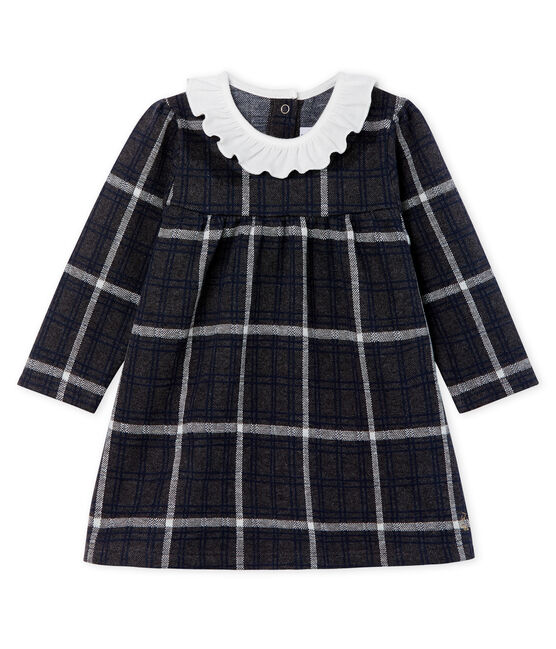 Langärmeliges kariertes Babykleid für Mädchen schwarz CITY/weiss MULTICO CN