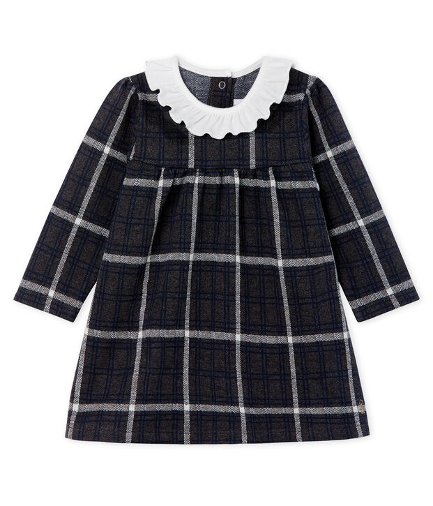 Lang&auml;rmeliges kariertes Babykleid f&uuml;r M&auml;dchen grau/vielfarbig